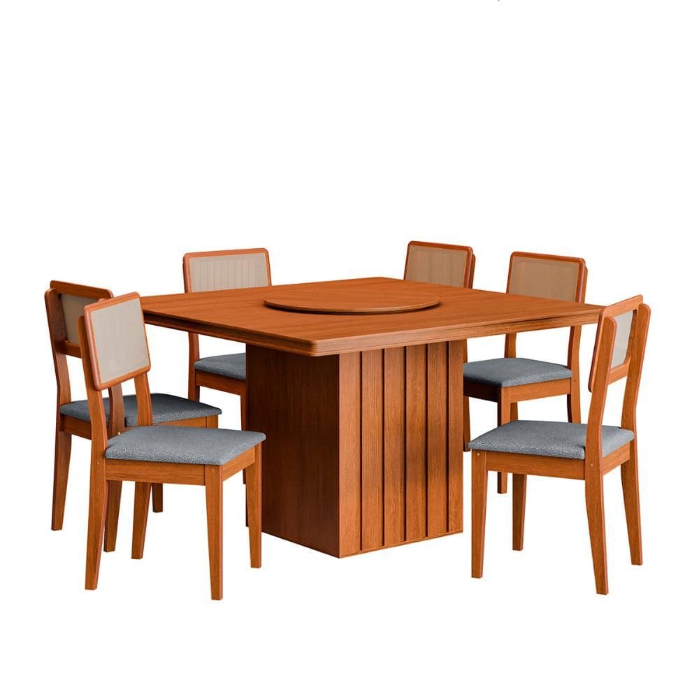 Kit Mesa de Jantar Santiago 136 Prato Giratorio e 6 Cadeiras