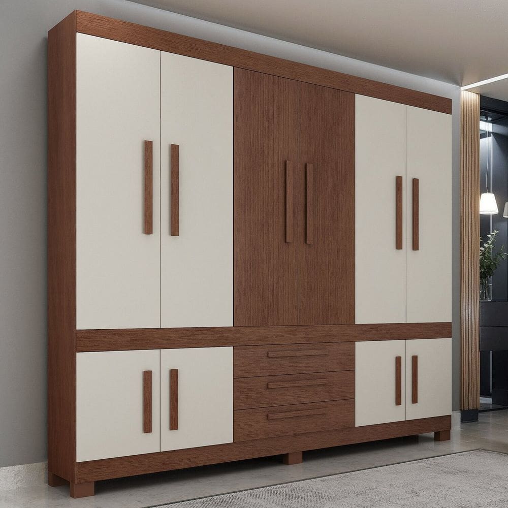 Guarda-roupa Casal 10 Portas 100% Mdf Lucca Imbuia Linheiro/Off White