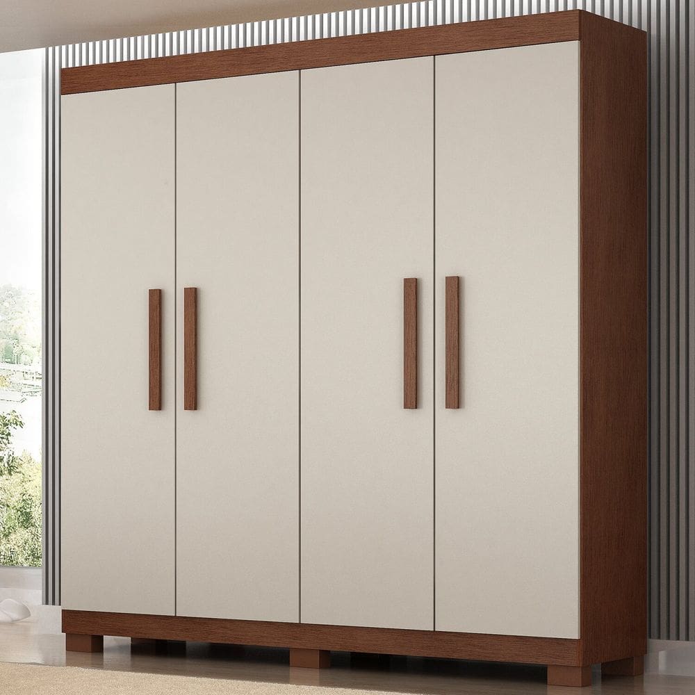 Guarda-roupa Casal 4 Portas 100% Mdf Jandaia Imbuia Linheiro/Off White