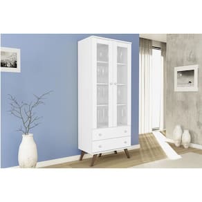 Estante Livreiro de Escritório ESM 217 c/ 2 Portas c/ Vidro e 2 Gavetas 70cm Branco - Movelbento