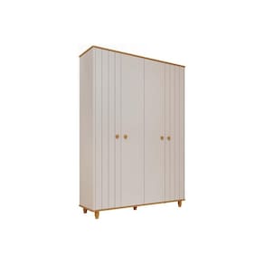 Guarda Roupa Infantil c/ 4 Portas (2 Ripadas) Cupcake Off White/Nature - Permóbili Baby