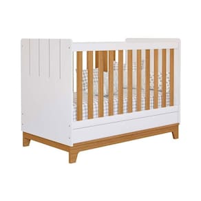 Berço Infantil Biscoito 2 em 1 Branco/Nature - Permóbili Baby