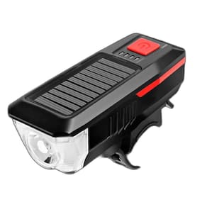 Farol Bicicleta LED T6 Solar/USB 350lm 200m - Preto+Vermelho