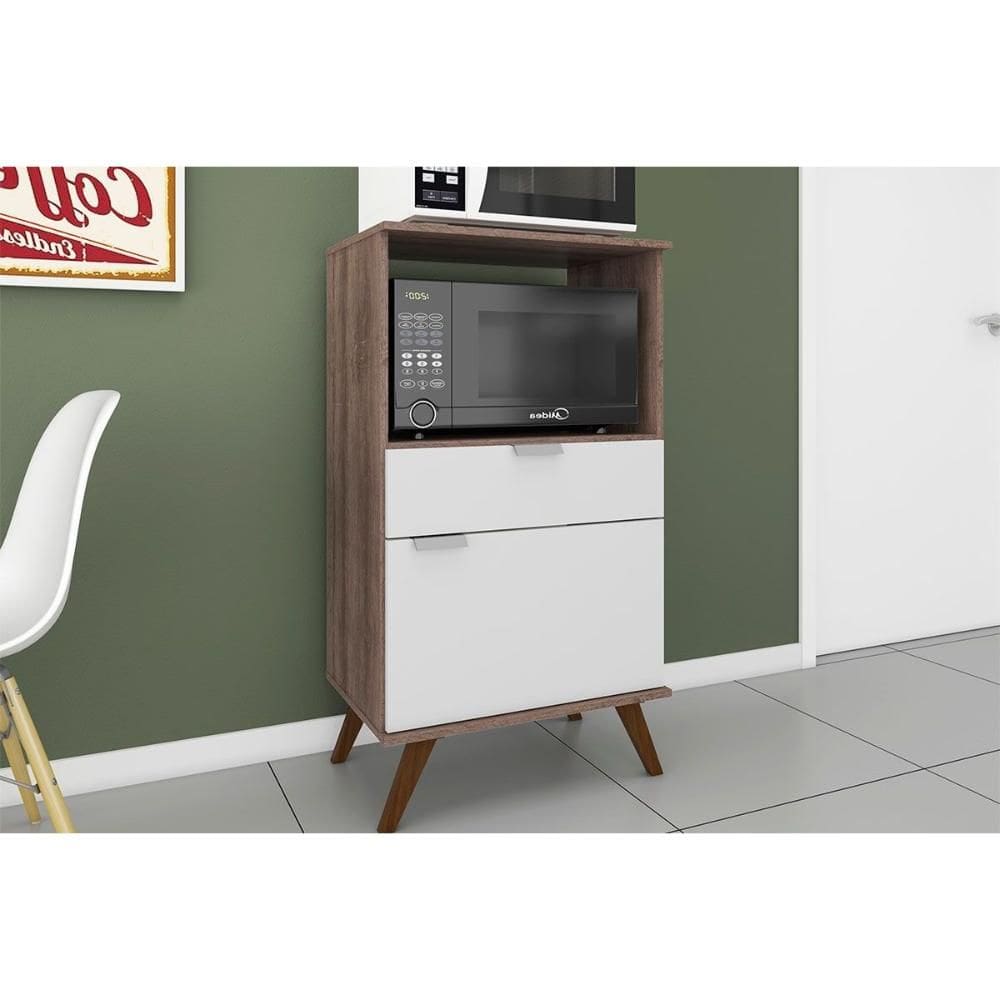 Paneleiro de Cozinha Retrô c/ 1 Porta e 1 Gaveta Rustico/Branco - Movelbento