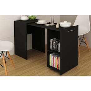 Mesa Multiuso Escritório Retrátil ME4170 c/ 2 Nichos Preto - Tecno Mobili