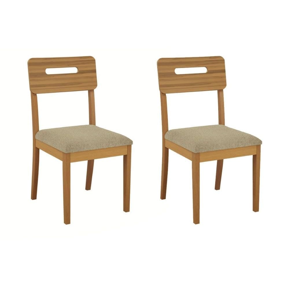 Cadeira Sala de Jantar Lila 2CMM011CA Premium Madeira Maciça Kit 2 Un Carvalho/Boucle Bege - Kappesberg