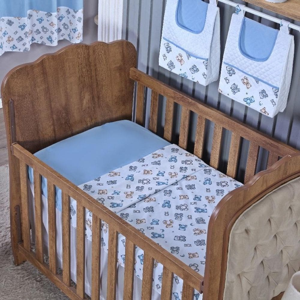 Lençol Berço Sem Elástico Percal Algodão Liso Bebe Menino