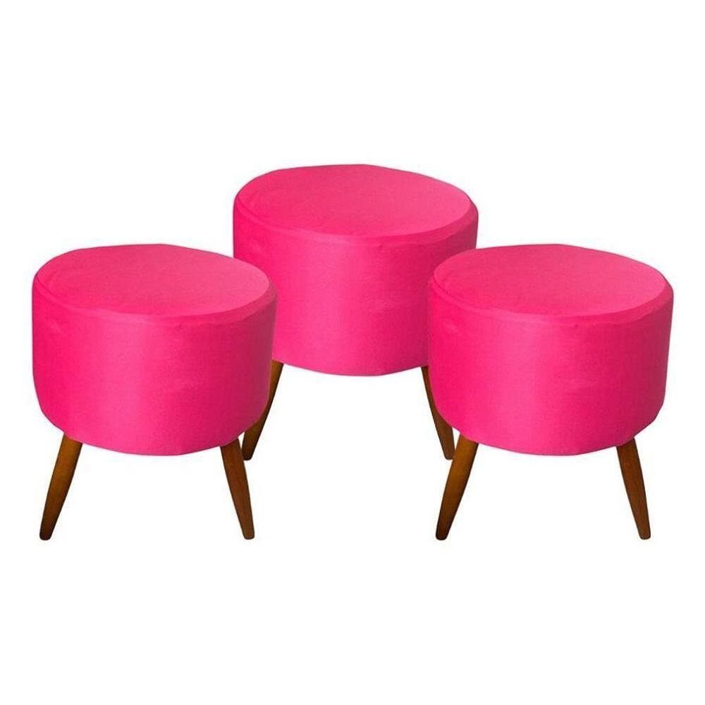 Kit 3 Peças Capa Puff Redondo Pé Palito Malha Com Elástico
