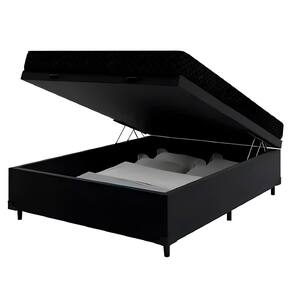 Cama Box Baú Casal 138 Tecido Sintético Preto Com Colchão Extra Firme Espuma Semi Ortopédica D28 Preto
