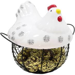 Cesto Galinha Porta Ovos Decorativo Cerâmica 18 Ovos Amarelo