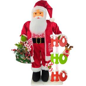 Boneco Natalino Papai Noel Saco Com Presentes Ho Ho Ho 90cm