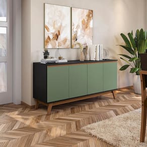 Aparador Kappesberg 4 Portas Preto Fosco/ Verde Oliva 156cm