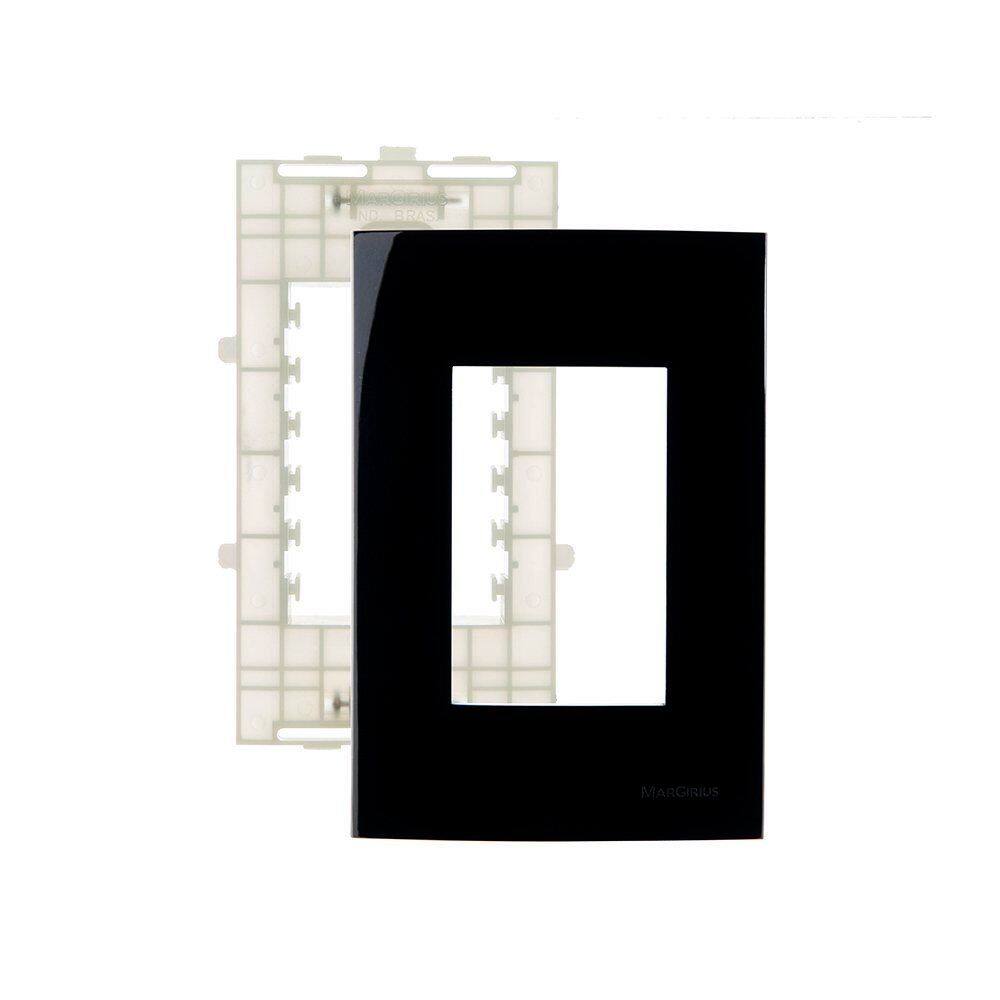 Placa com Suporte MarGirius Sleek 4x2 para 3 Módulos Horizontais Preto Ebony