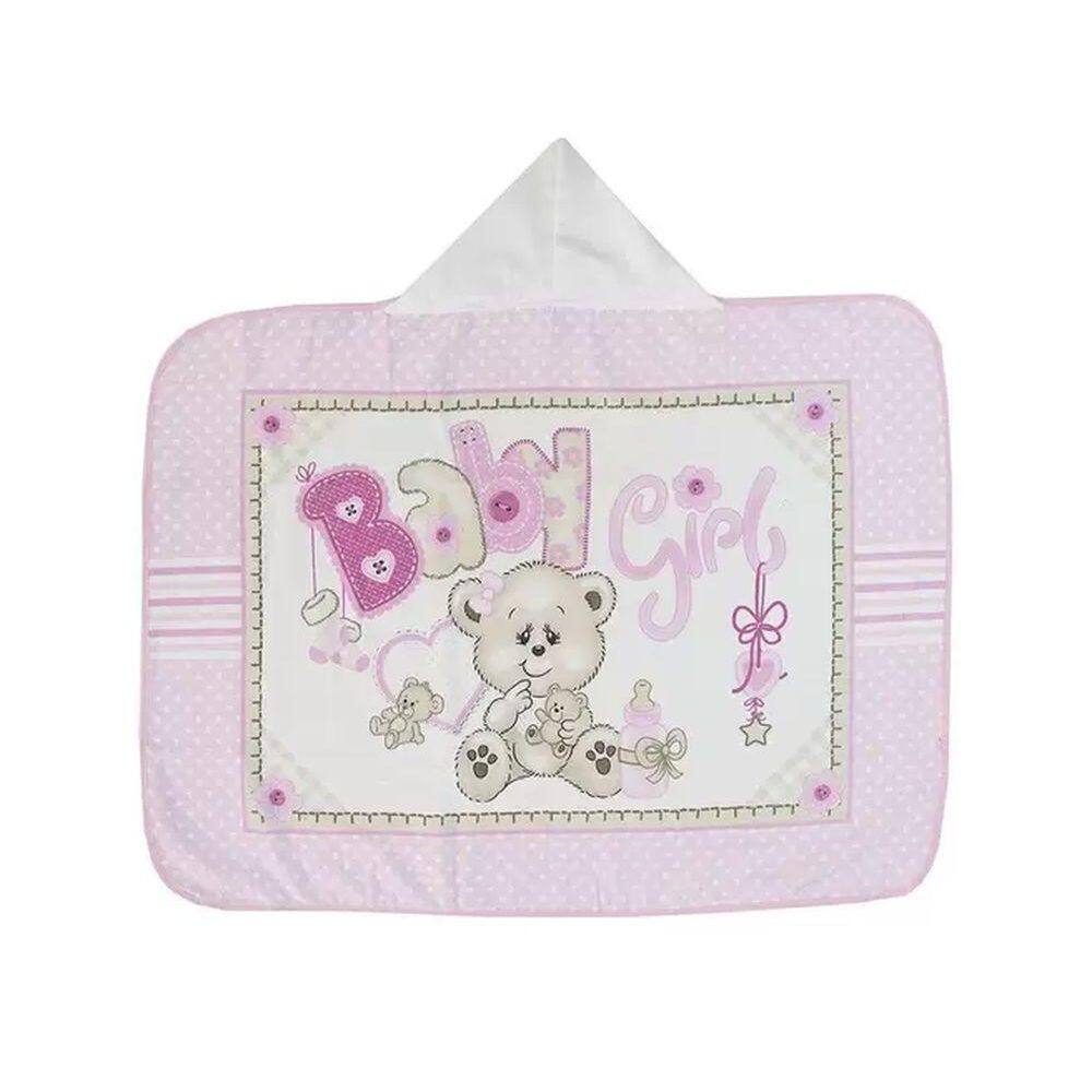 Toalha Banho Velour AF958 com Capuz Baby Girl Rosa - Dohler