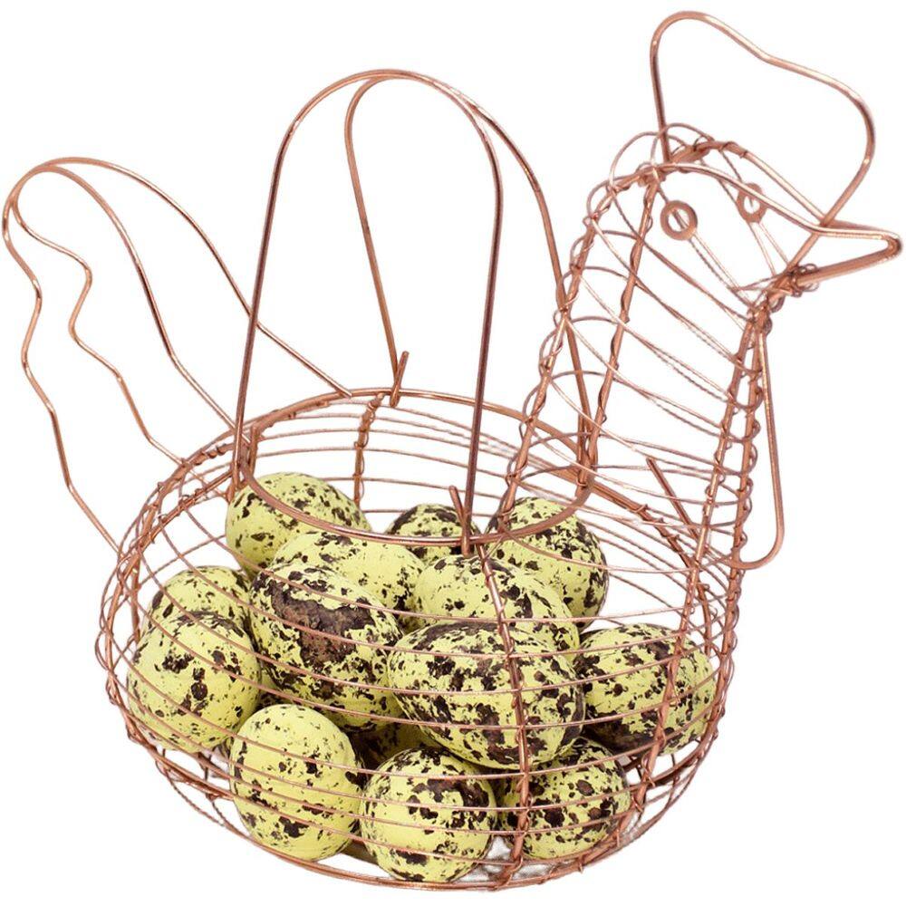 Cesto Galinha Porta Ovos Decorativo Aramado 12 Ovos Amarelo