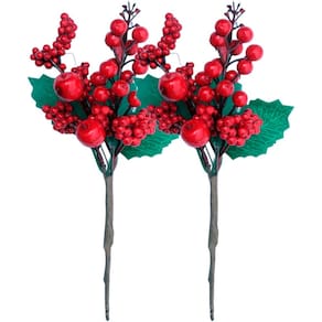 Kit 2 Galho Jardim Artificial Frutas Vermelha Natal De 25cm