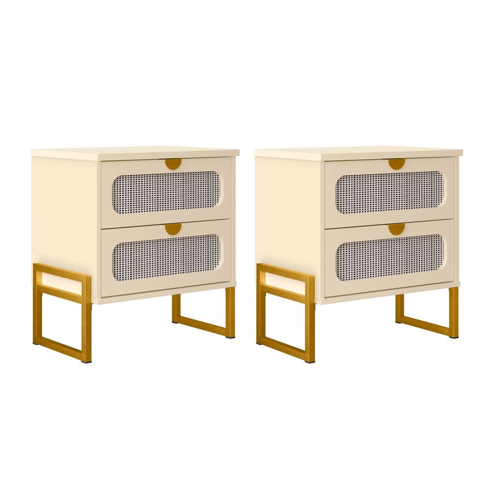 Kit 2 Mesas de Cabeceira Luxo Titanium com Fino Acabamento 45cm - Off White / Dourado