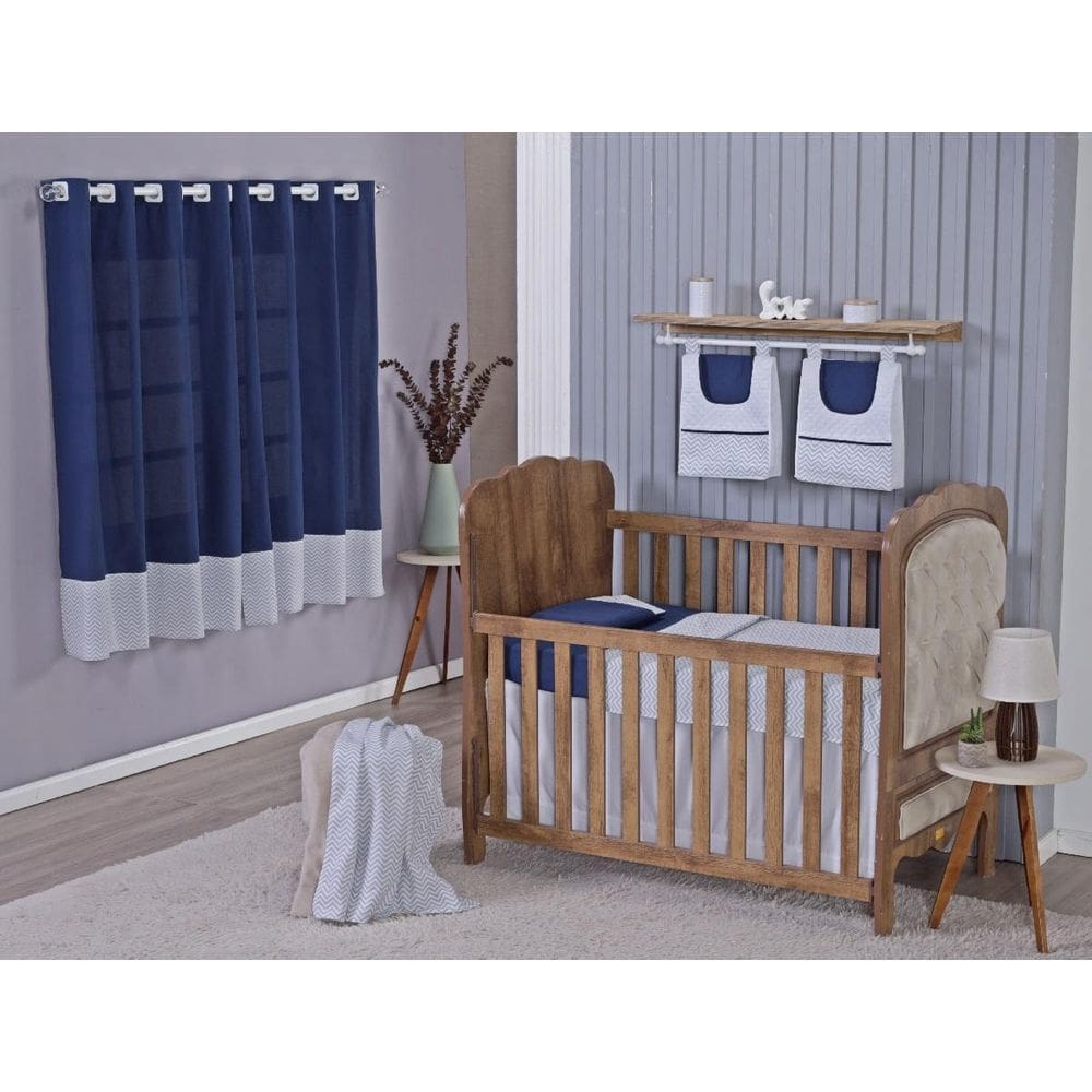 Enxoval Bebe Kit Berço Americano Cortina Algodão Menino