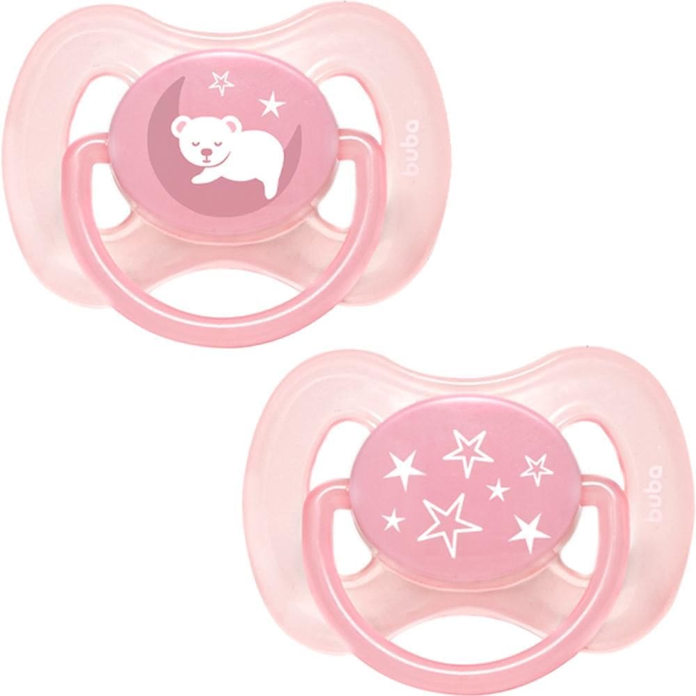 Kit 2 Chupetas Buba Comfort Tam 2 Noturna Ursinhos Rosa