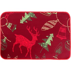 Tapete Capacho Porta Decoração Rena Vermelho Enfeite 39x59cm