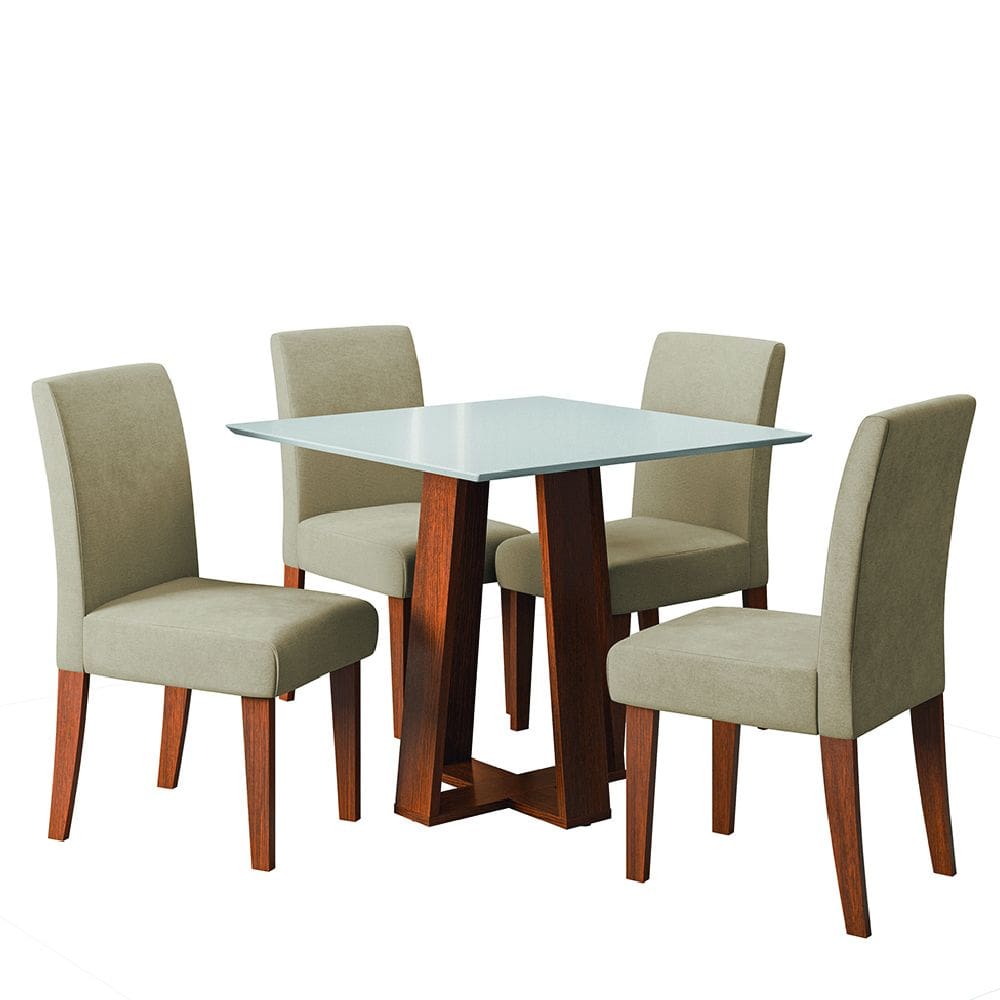 Conjunto Sala de Jantar Mesa Athenas Quadrada 0,90m 4 Cadeiras Trieste Madeirado/Bege Dobuê