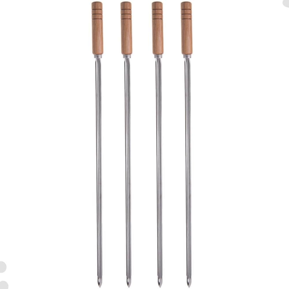 4 Espetos Simples para Churrasco Domama com Lâmina em Aço Inox e Cabo de Madeira 85cm