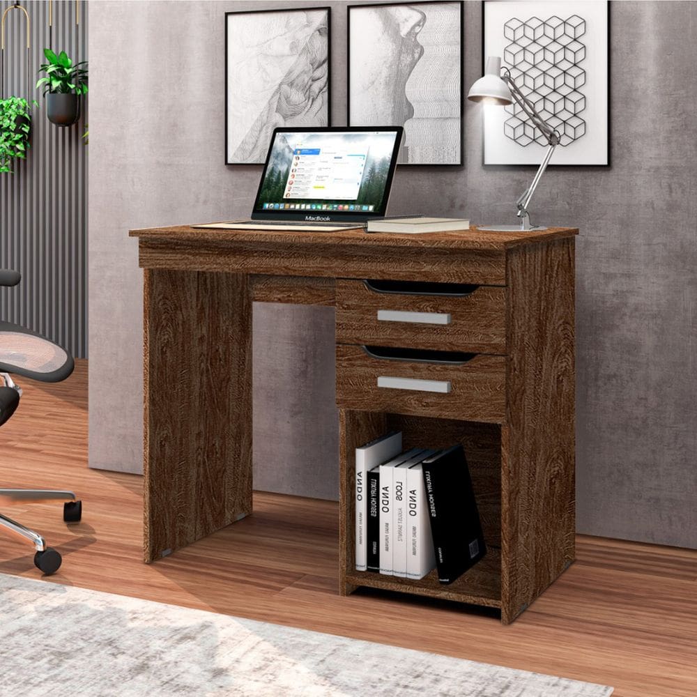 Mesa Home Office para Computador Veneza com Gavetas - Imbuia