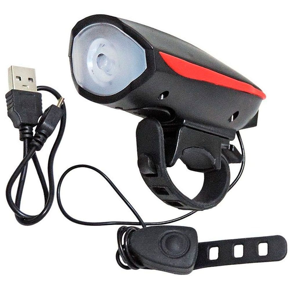 Farol Lanterna Led recarregável com Buzina para Bicicleta