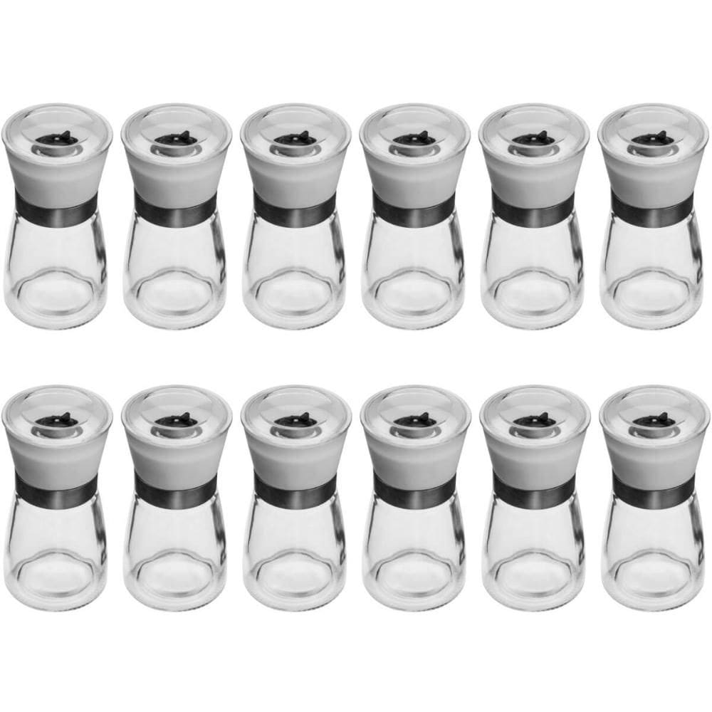 Kit 12 Moedores de Sal e Pimenta 170ml Vidro Manual Triturador Moinho Cerâmica Lyor