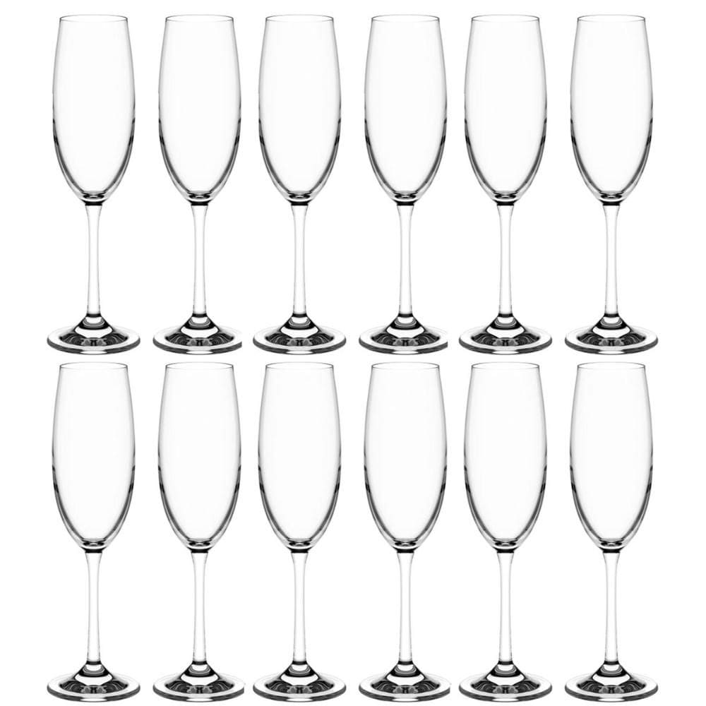 Kit 12 Taças de Champanhe 220ml Espumantes Cristal Copos Titânio Sense