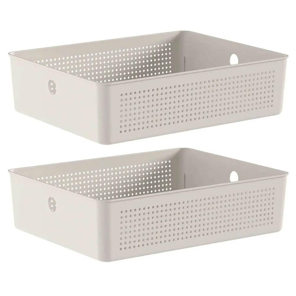 Kit 2 Caixas Organizadoras Flow Bege 34x27x9cm Cesto para Lavanderia Closet Banheiro