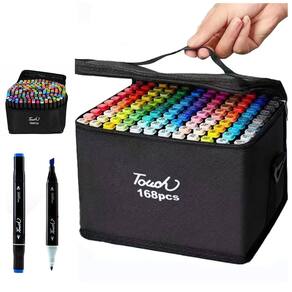 Canetinha Caneta 168 Cores Ponta Dupla Marcador Permanente Estojo Bolsa Duas Pontas Desenho Pintura Trabalho Lazer