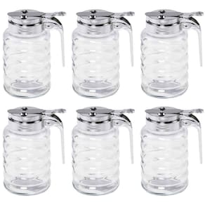 Kit 6 Meleiras de Vidro 6x12cm com Dosador 150ml Lyor Pote Mel Tampa Cromada