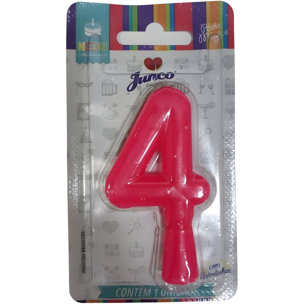 Vela de Aniversário com Número Topo de Bolo Festa Rosa Neon