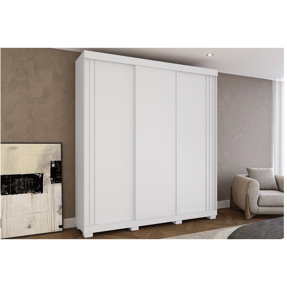 Guarda Roupa Casal 3 Portas de Correr e 4 Gavetas Deise Branco - ACP