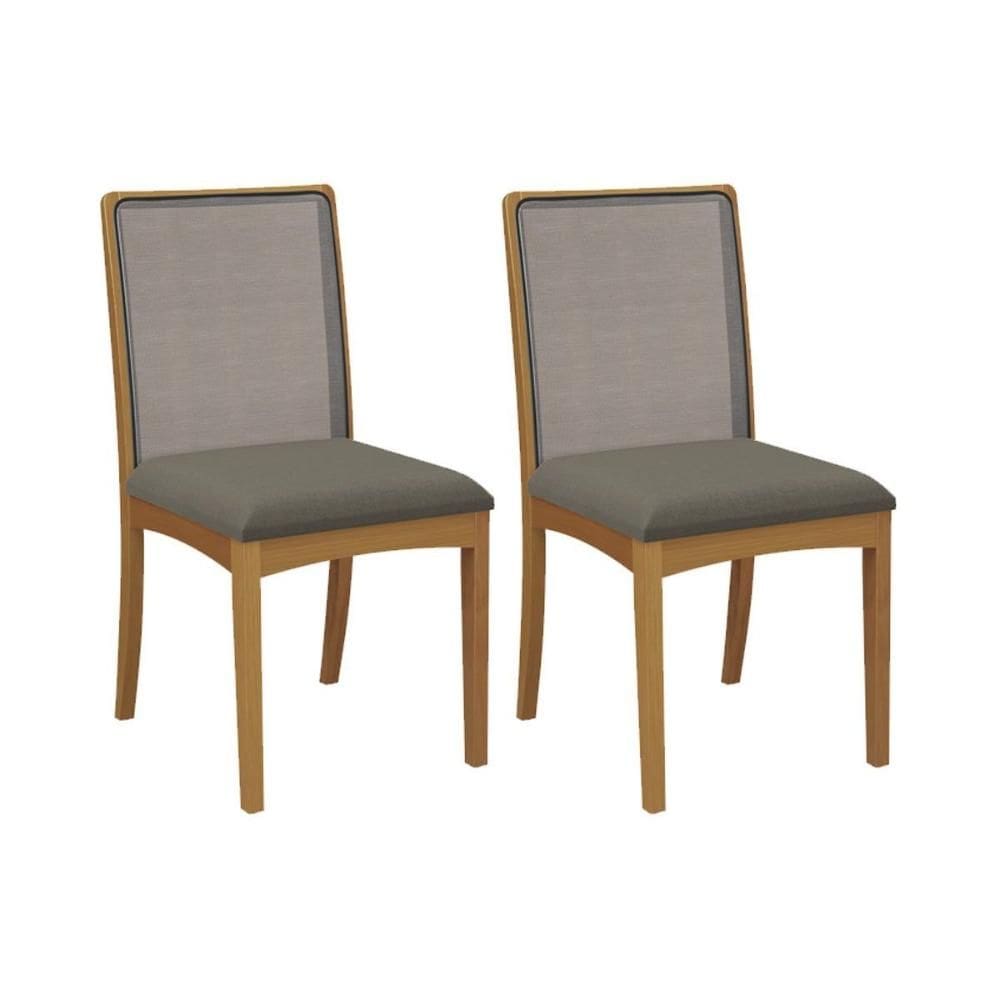 Cadeira Sala de Jantar Lara 2CMM007CA Premium Madeira Maciça Kit 2 Un Carvalho/Linho Escuro/Tela Grafite - Kappesberg