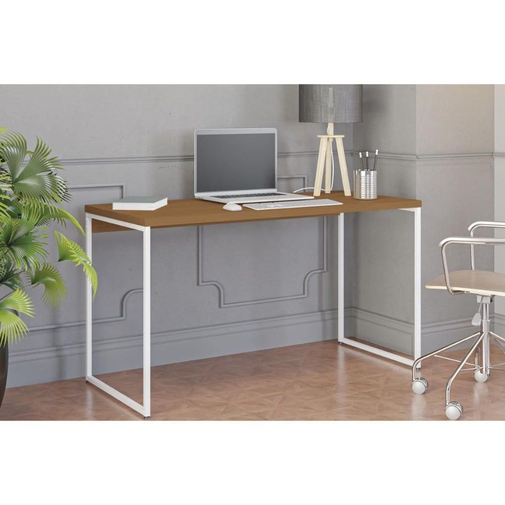 Mesa de Escritório Secretária Industrial LI003 Canela/Branco - Kappesberg