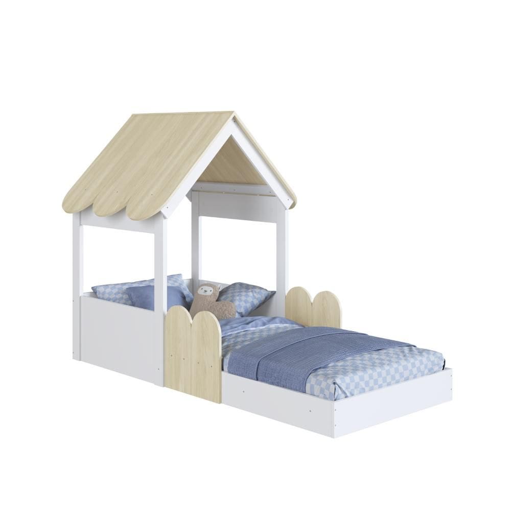 Cama Montessoriana Infantil Casa Solteiro Branco/Carvalho Araguaia - Completa Móveis