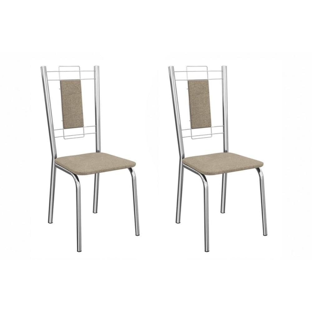 Cadeira Sala de Jantar Florença 2C005CR Aço Kit 2 Un Cromado/Linho Bege Fendi - Kappesberg