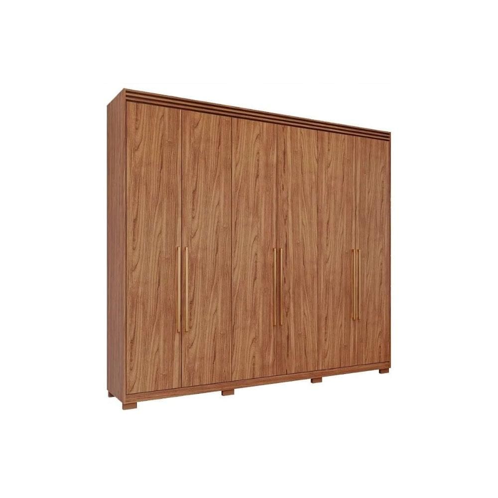 Guarda Roupa Casal 6 Portas e 5 Gavetas c/ 1 Espelho Interno Aurora Cinamomo - Panan