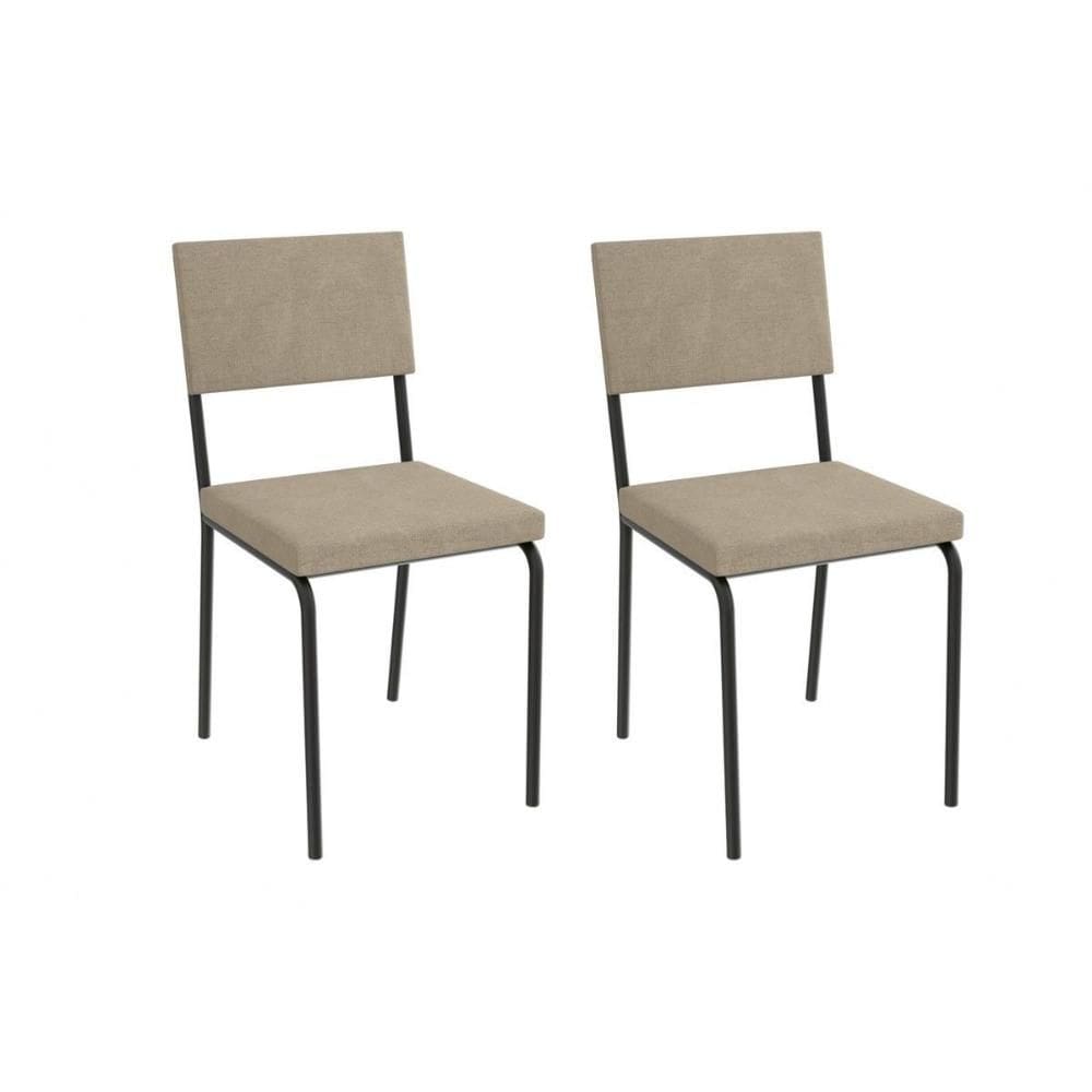 Cadeira Sala de Jantar Zaria 2C128PRF Aço Kit 2 Un Preto/Linho Bege Fendi - Kappesberg