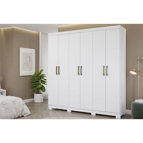 Guarda Roupa Casal 6 Portas e 3 Gavetas c/ Espelho Interno Clara Branco - Panan