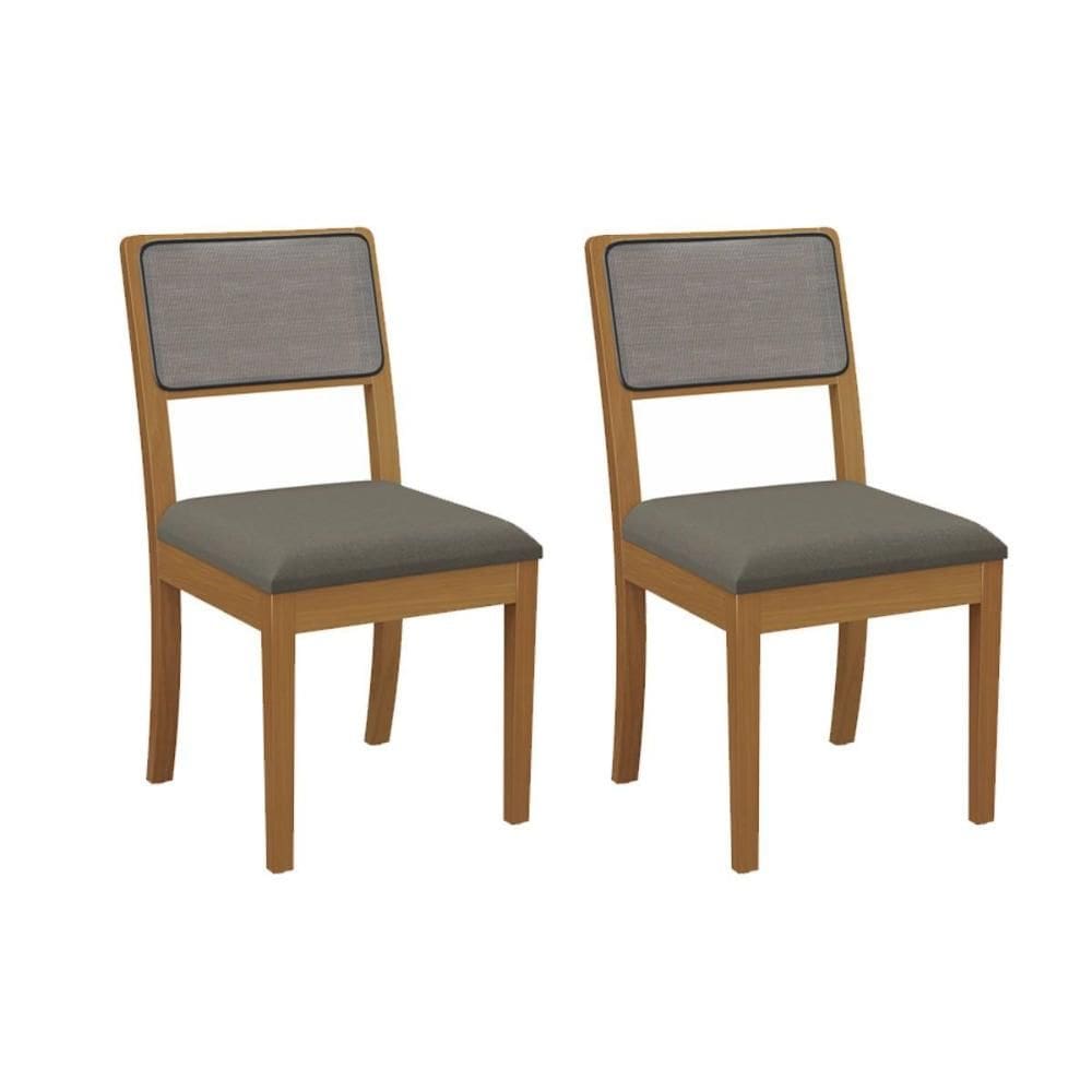 Cadeira Sala de Jantar Lola 2CMM001CA Premium Madeira Maciça Kit 2 Un Carvalho/Linho Escuro/Tela Grafite - Kappesberg