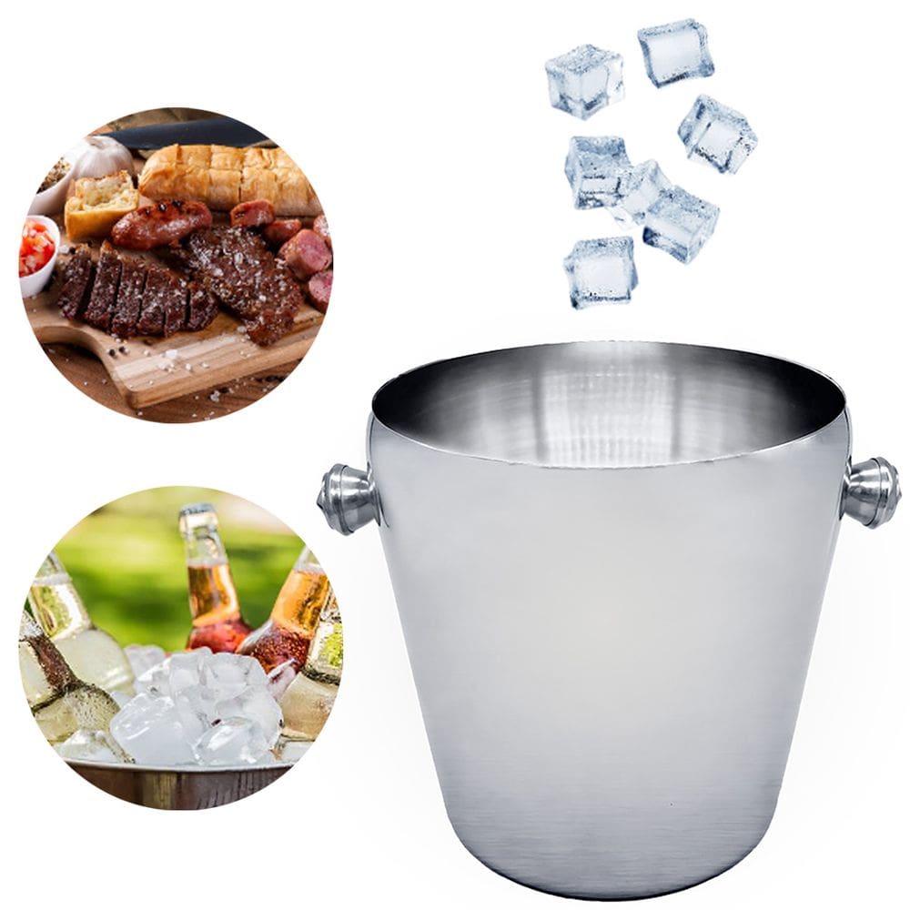 Balde de Gelo Portátil Inox 1.2L Ideal para Churrasco