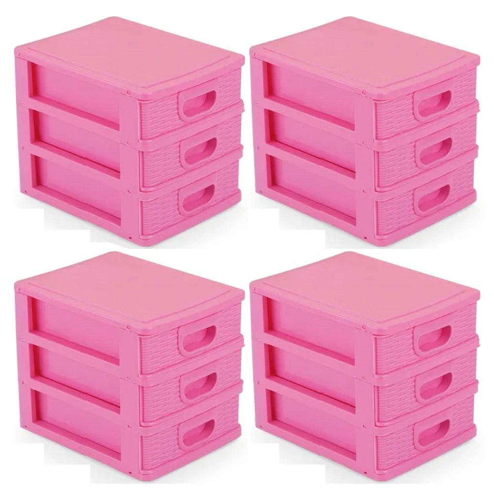 Kit 4 Gaveteiro Organizador De Mesa 3 Gavetas Textura Rosa