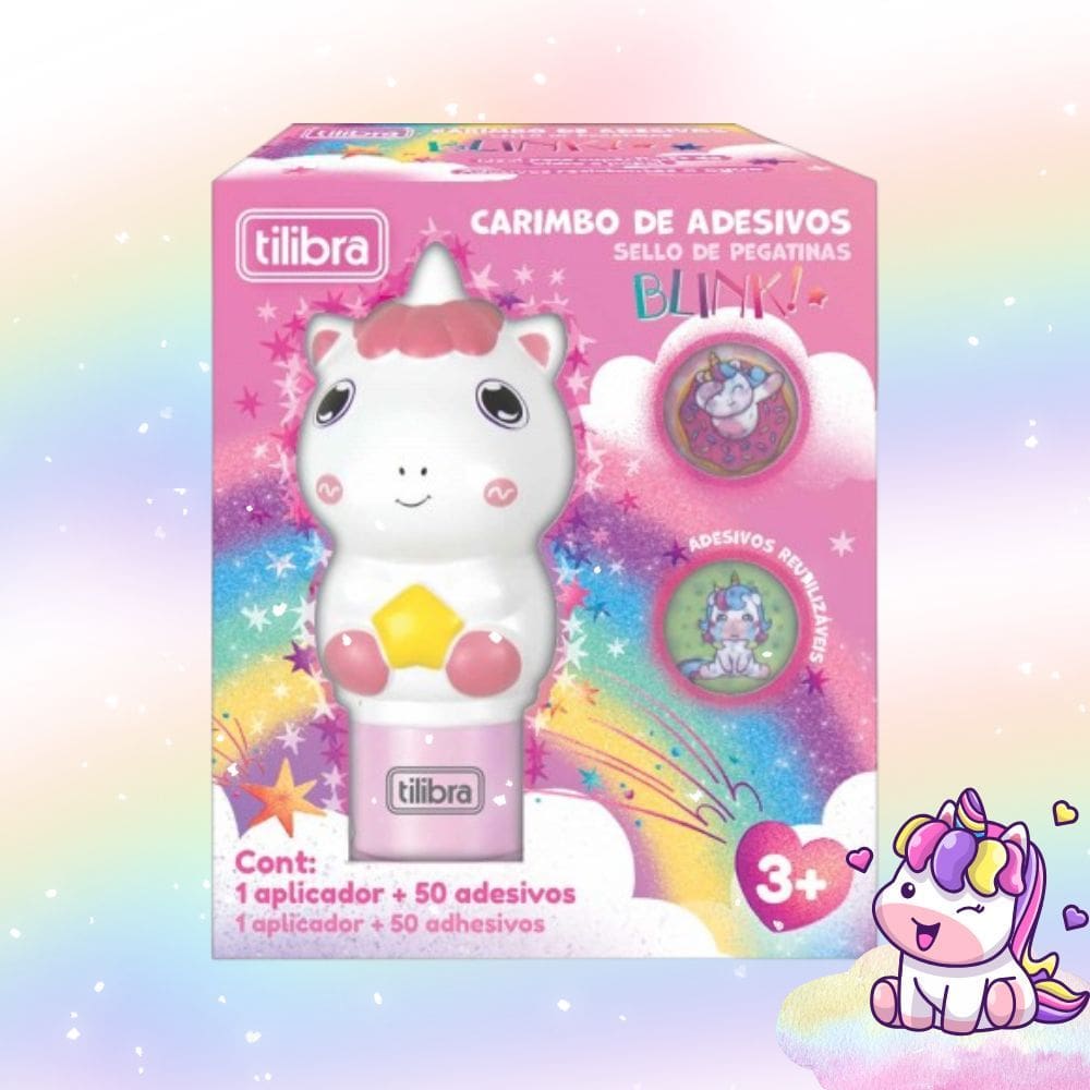 Carimbo de Adesivos Blink Unicórnio com 50 Adesivos Super Fofos e Mágicos - Tilibra | Papelaria | Divertido | Meninas |