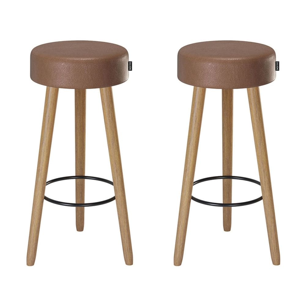 Kit 02 Banquetas Altas Dallas Assento Redondo Com Apoio Para Pés - Café - EdeCasaMoveis