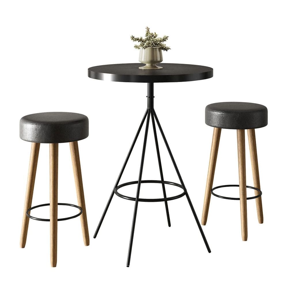 Mesa Bistrô Alta Detroit e 02 Banquetas Dallas Assento Redondo - Preta - EdeCasaMóveis