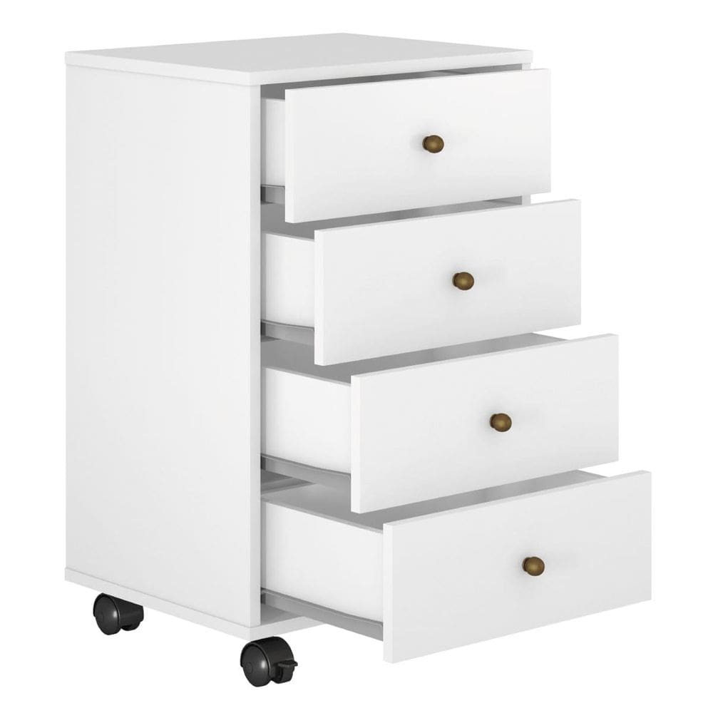 Gaveteiro Auxiliar Office Escritório Home Office 4 Gavetas Com Rodízios -Branco- EdeCasaMóveis