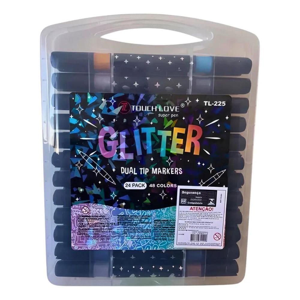 Kit Marcador Touch Love Glitter Ponta Dupla 24 Pack 48 Cores